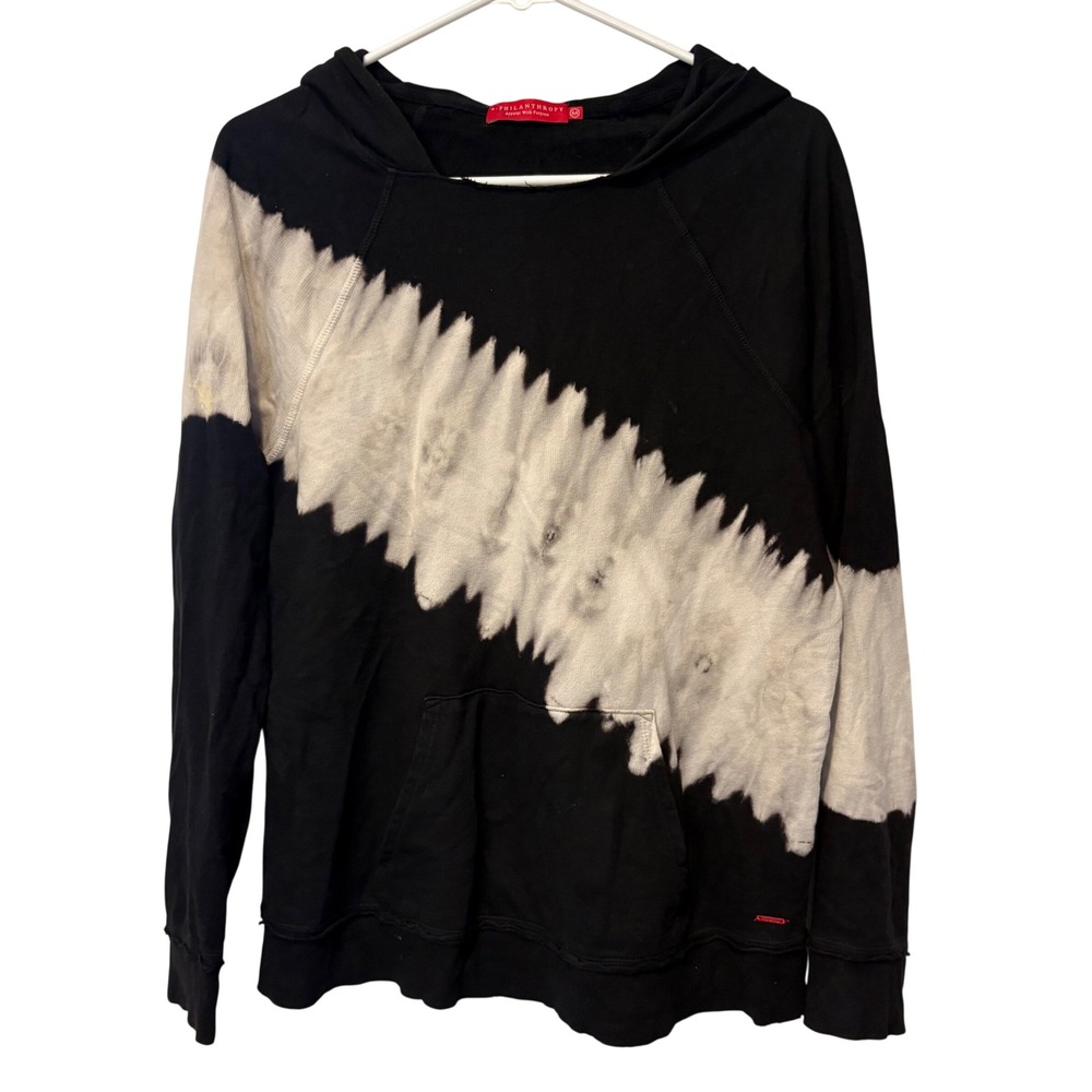 n:Philanthropy Hoodie Women Medium Black White Tie Dye Raglan Cotton Cozy Boho